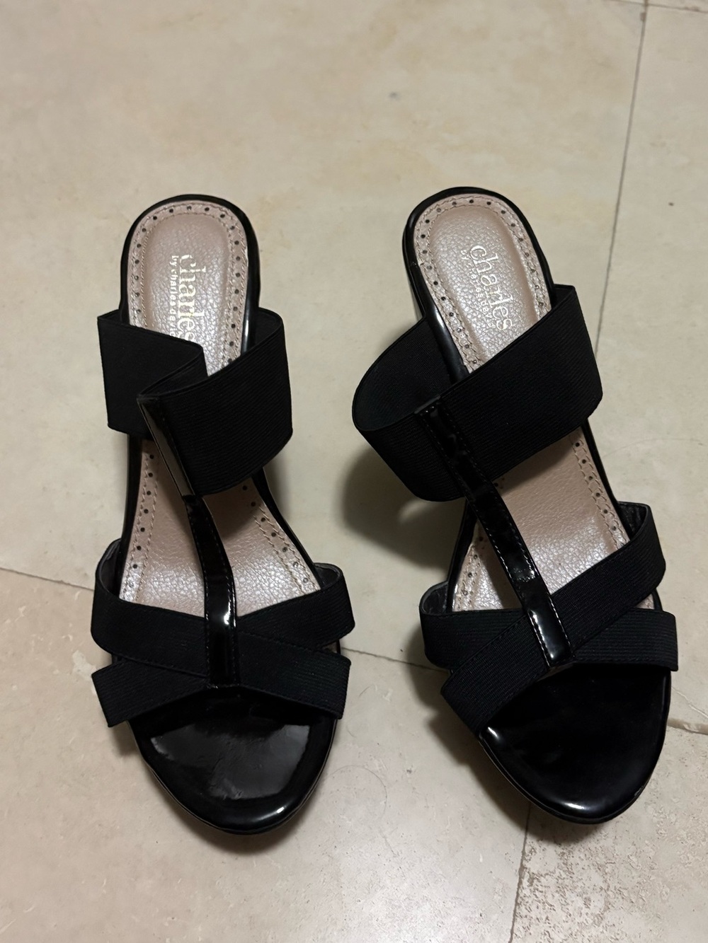 Charles By Charles David Black Elastic Strap Wedge Sandals